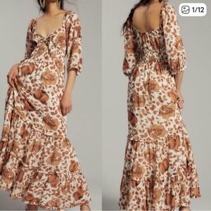 Anthropologie Brown and Cream Maxi Dress
